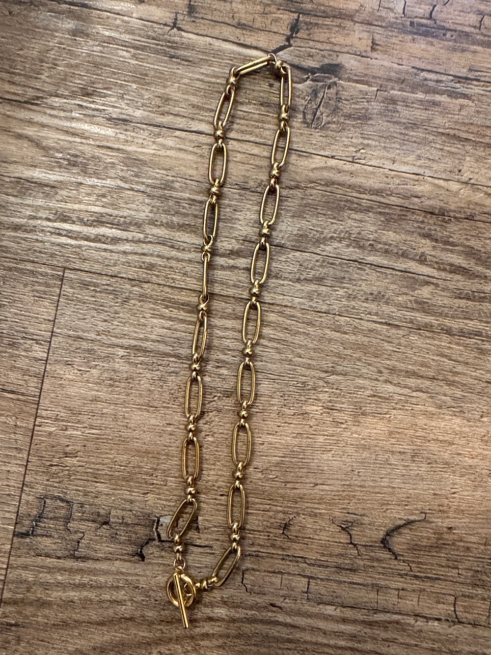 Gold Link Toggle Necklace for Women - Polished Chain Statement 16 inches long - Picture 2 of 3